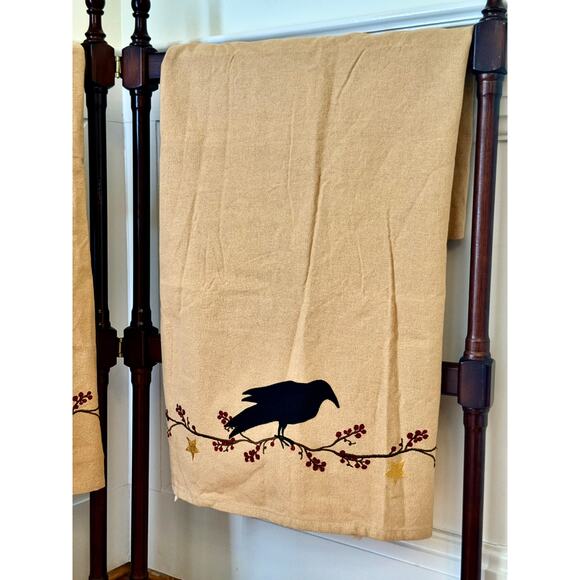 English Cottage Crow & Berry Panels Park Designs Set of 2 Cotton Lined 35"x35" - Picture 4 of 11